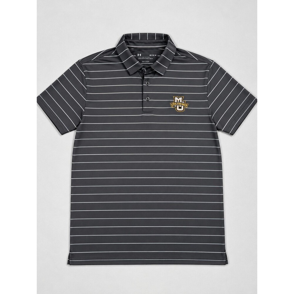 Under Armour Marquette Golden Eagles NCAA Mens M Gray Stripe HeatGear Polo Shirt